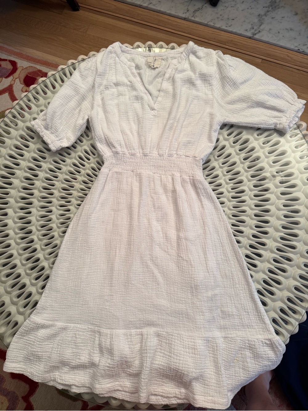 Joie White Gauze Smocked-Waist Midi Dress